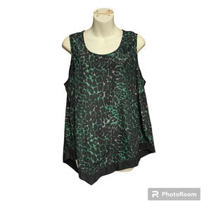 Goldray green/black asymmetrical hem top size XL 100% polyester
